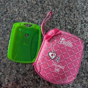 Barbie LeapFrog LeapPad Pink Case w/ Green Cover, Power Plugs & Games.